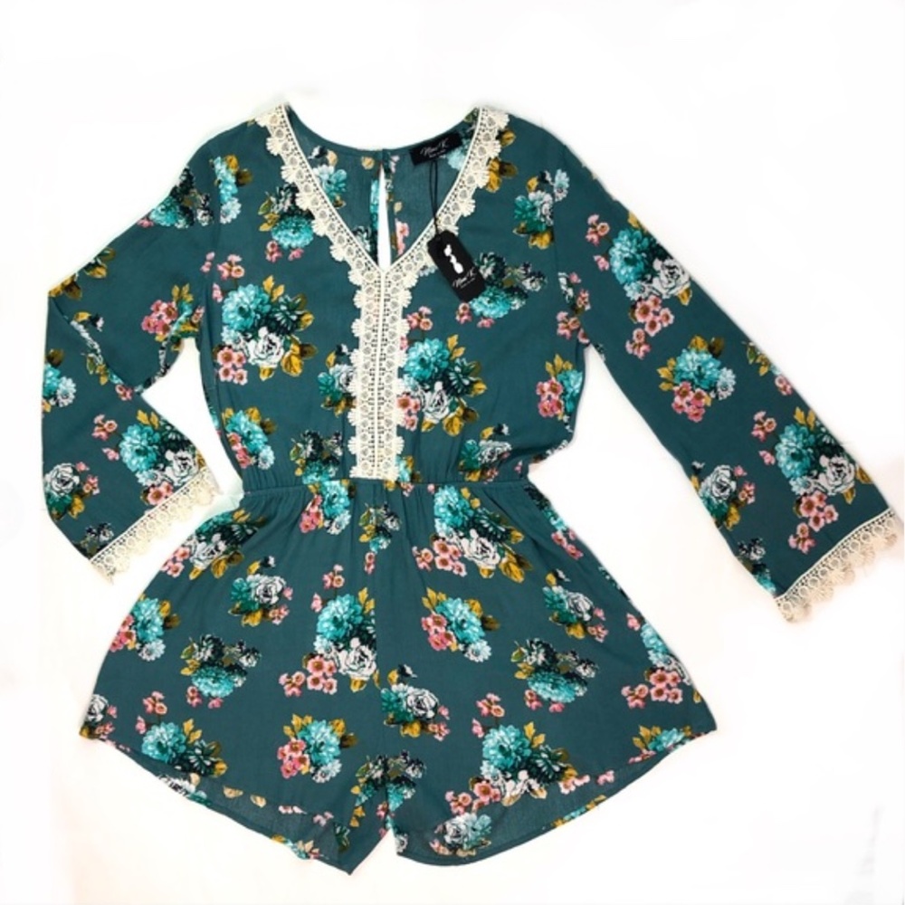 Anthro Papillon Lace V Neck Romper Floral Dress